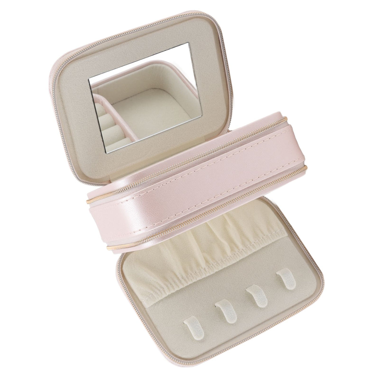 Jewelry Case Double Layer Portable Pink Necklace Hook Design Convenient Handle Travel Jewelry Box