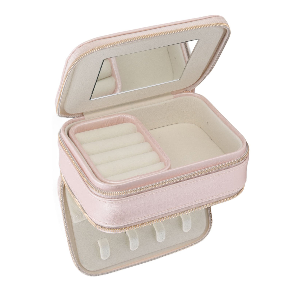 Jewelry Case Double Layer Portable Pink Necklace Hook Design Convenient Handle Travel Jewelry Box