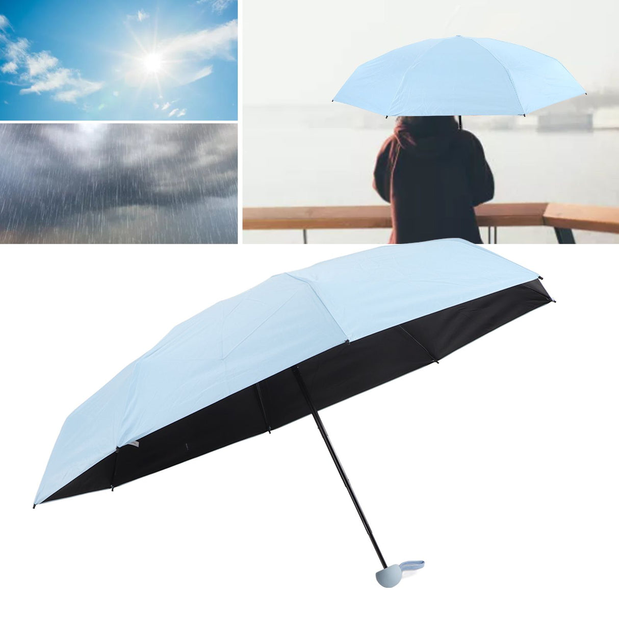 Travel Umbrella Sun Rain 5 Folding UV Protection Present Portable with Box for Men Women Blue