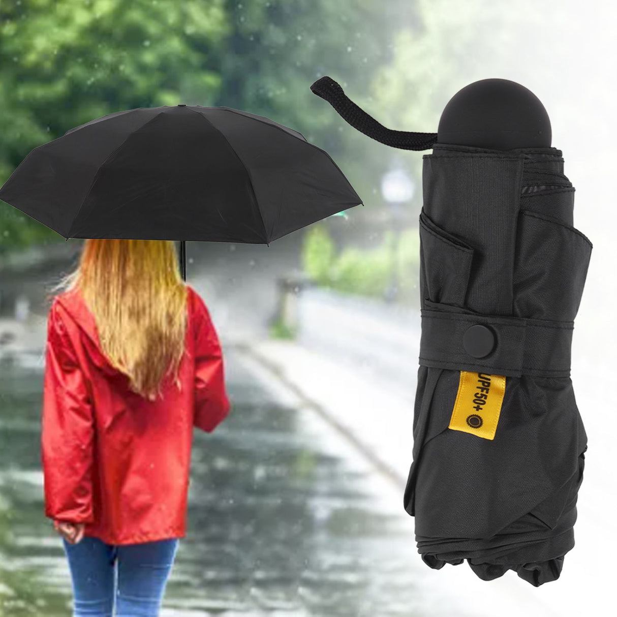 Travel Umbrella Sun Rain 5 Folding UV Protection Present Portable with Box for Men Women Black