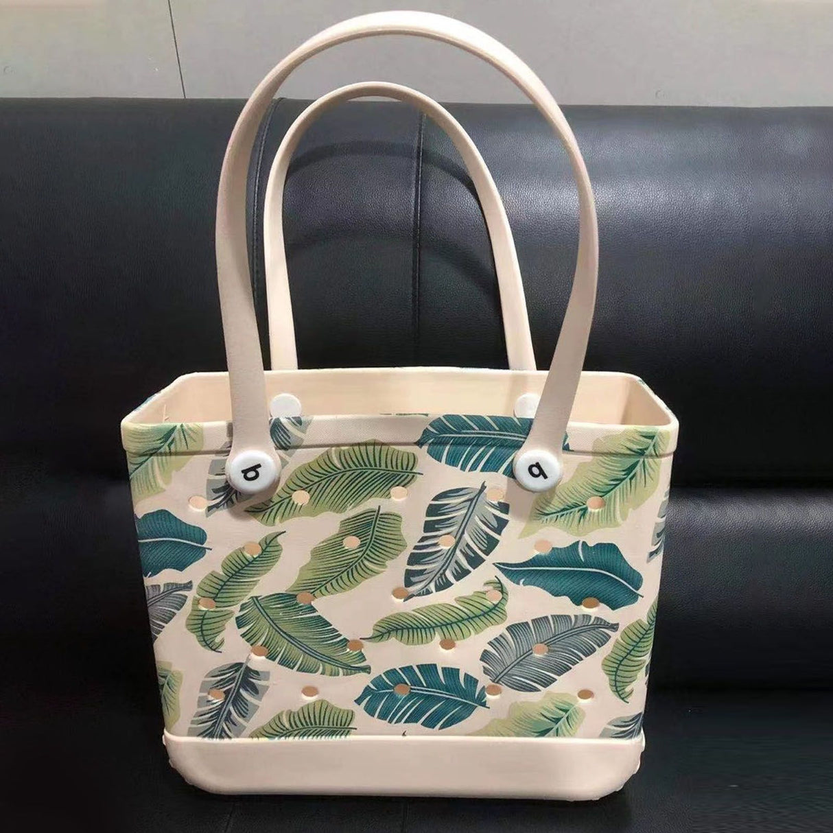 Women Storage EVA Handbag Hole Design Beach Casual Bag for Outdoor Sport Shopping Traveling Leaves Small