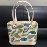 Women Storage EVA Handbag Hole Design Beach Casual Bag for Outdoor Sport Shopping Traveling Leaves Small - Front View