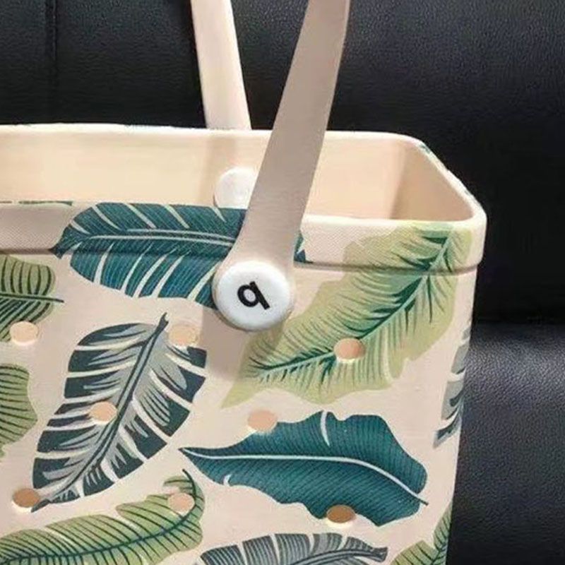 Women Storage EVA Handbag Hole Design Beach Casual Bag for Outdoor Sport Shopping Traveling Leaves Small
