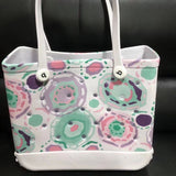 Women Storage EVA Handbag Hole Design Beach Casual Bag for Outdoor Sport Shopping Traveling White Print Small