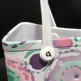 Women Storage EVA Handbag Hole Design Beach Casual Bag for Outdoor Sport Shopping Traveling White Print Small - Top-Down View