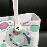 Women Storage EVA Handbag Hole Design Beach Casual Bag for Outdoor Sport Shopping Traveling White Print Small - 45-Degree Angle
