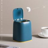 Desktop Trash Can Press Type Mini Garbage Can with Cover for Office Dressing Table Dark Blue