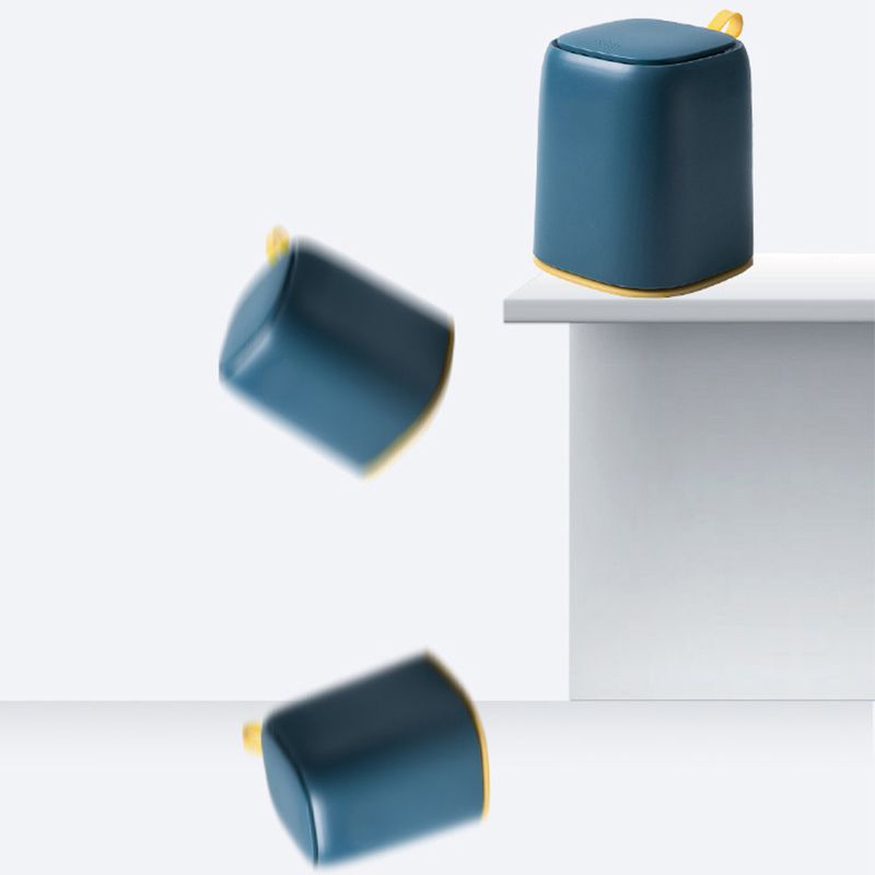 Desktop Trash Can Press Type Mini Garbage Can with Cover for Office Dressing Table Dark Blue