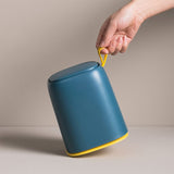 Desktop Trash Can Press Type Mini Garbage Can with Cover for Office Dressing Table Dark Blue - Low Angle