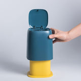 Desktop Trash Can Press Type Mini Garbage Can with Cover for Office Dressing Table Dark Blue