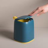 Desktop Trash Can Press Type Mini Garbage Can with Cover for Office Dressing Table Dark Blue