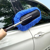 Car Wash Brush Microfiber Soft Scratch Free Multipurpose Cleaning Mop Duster for Car Maintenance Blue, Retractable - Front View