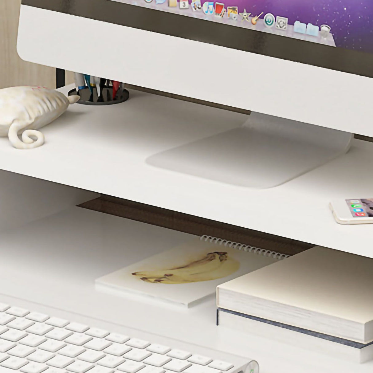 Monitor Stand Riser Ergonomic Computer Monitor Riser Stand Extra Storage Space Desktop Notebook Elevated Base Warm White