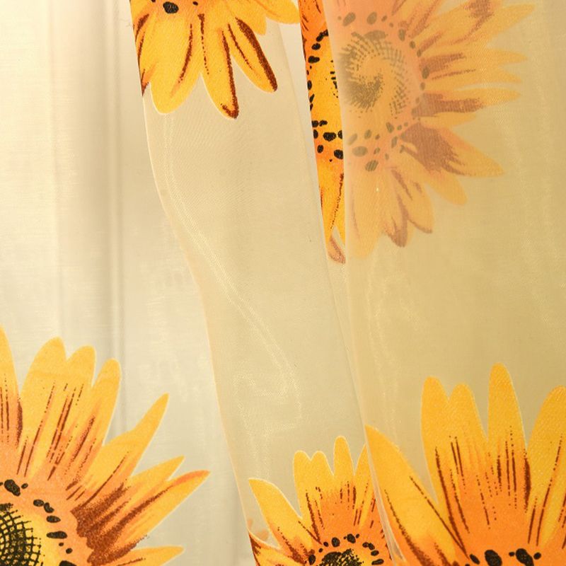 Sunflower Pattern Curtain Home Decoration Polyester Fibre Window Tulle Curtain Flower Organza Curtain Yellow 100x200cm/39.37x78.74in
