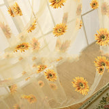 Sunflower Pattern Curtain Home Decoration Polyester Fibre Window Tulle Curtain Flower Organza Curtain Yellow 100x200cm/39.37x78.74in - Side View