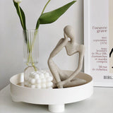 Round Plastic Serving Tray Cosmetic Storage Table Desk Organizer Container for Snack Food Ornaments Vanity Default White - Front View