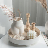 Round Plastic Serving Tray Cosmetic Storage Table Desk Organizer Container for Snack Food Ornaments Vanity Default White - Rear View