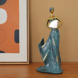 Dancing Girl Figurines Wine Holder Statue Synthetic Resin Wine Bottle Rack Stand for Bar Counter Home Decoration Blue