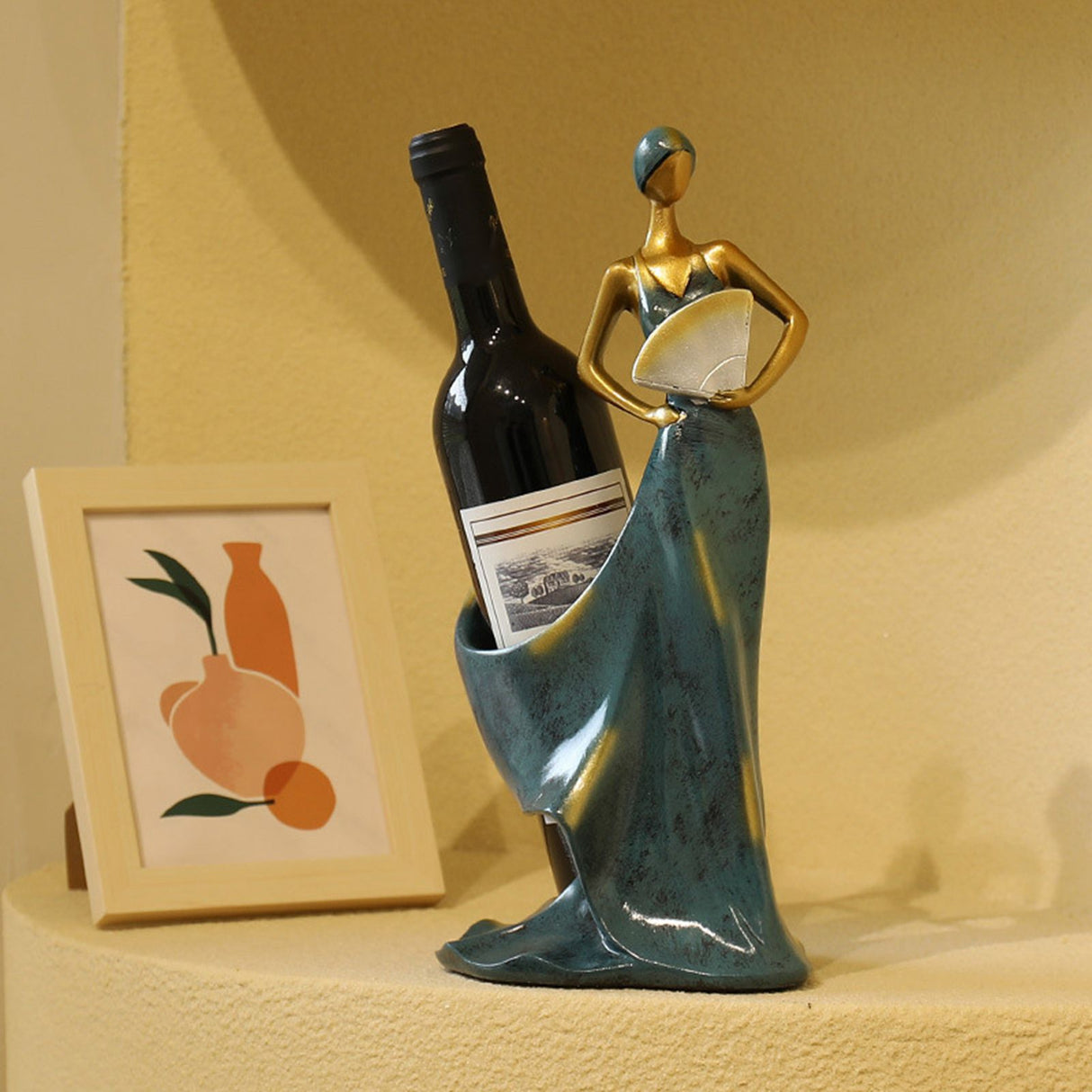 Dancing Girl Figurines Wine Holder Statue Synthetic Resin Wine Bottle Rack Stand for Bar Counter Home Decoration Blue