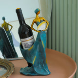 Dancing Girl Figurines Wine Holder Statue Synthetic Resin Wine Bottle Rack Stand for Bar Counter Home Decoration Blue - Rear View
