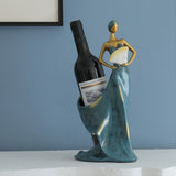 Dancing Girl Figurines Wine Holder Statue Synthetic Resin Wine Bottle Rack Stand for Bar Counter Home Decoration Blue - Close-Up Angle