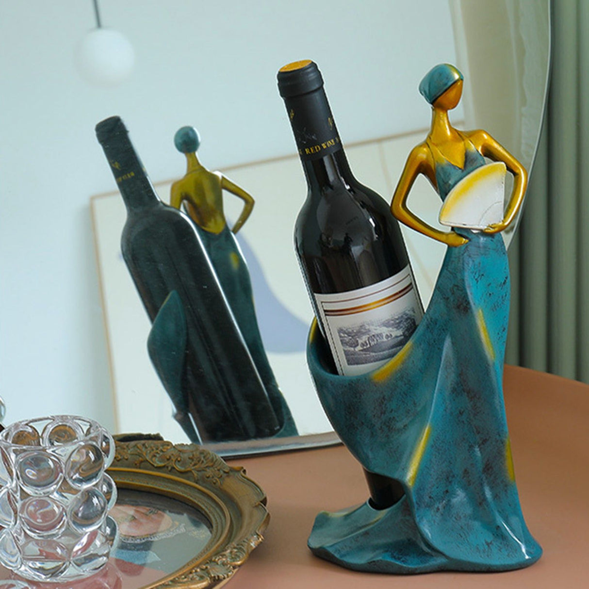 Dancing Girl Figurines Wine Holder Statue Synthetic Resin Wine Bottle Rack Stand for Bar Counter Home Decoration Red