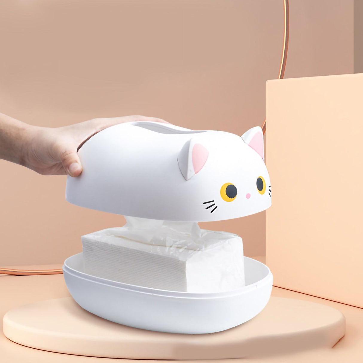 Desktop Tissue Storage Box Plastic Multifunction Facial Napkin Dispenser Holder for Kitchen Bathroom White