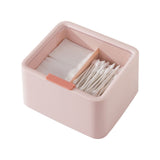 Cosmetic Storage Box Plastic Dustproof Double Grids Makeup Container with Lid for Makeup Cotton Swab Dental Floss Pink