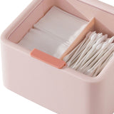Cosmetic Storage Box Plastic Dustproof Double Grids Makeup Container with Lid for Makeup Cotton Swab Dental Floss Pink