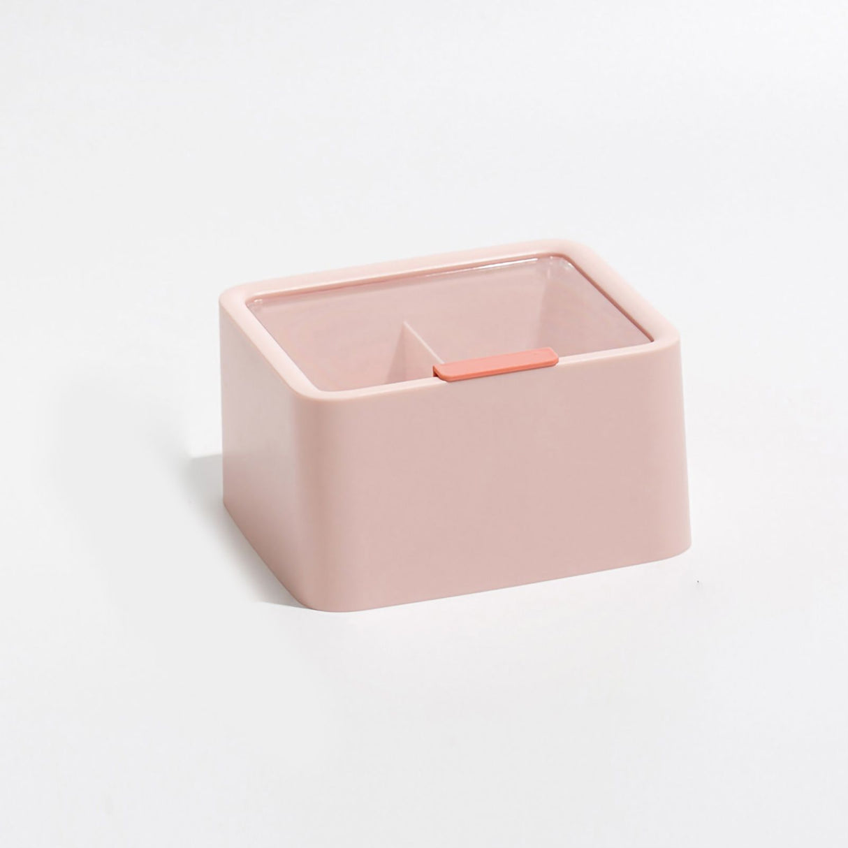 Cosmetic Storage Box Plastic Dustproof Double Grids Makeup Container with Lid for Makeup Cotton Swab Dental Floss Pink