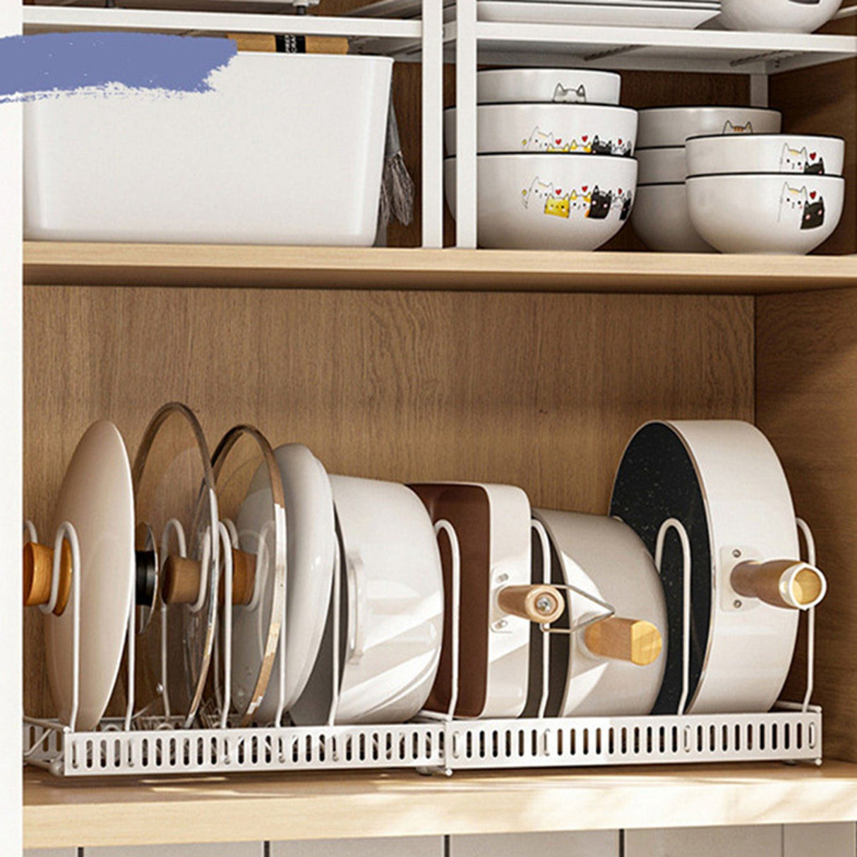 Pot Lid Rack Iron Retractable Pot Lid Organizer Holder for Multiple Cookware Universal Black