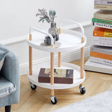 Cart Storage Rack Plastic Armrest Design Corrosion Resistant Rolling Storage Cart for Home Living Room Office White 2 Layers - Front View