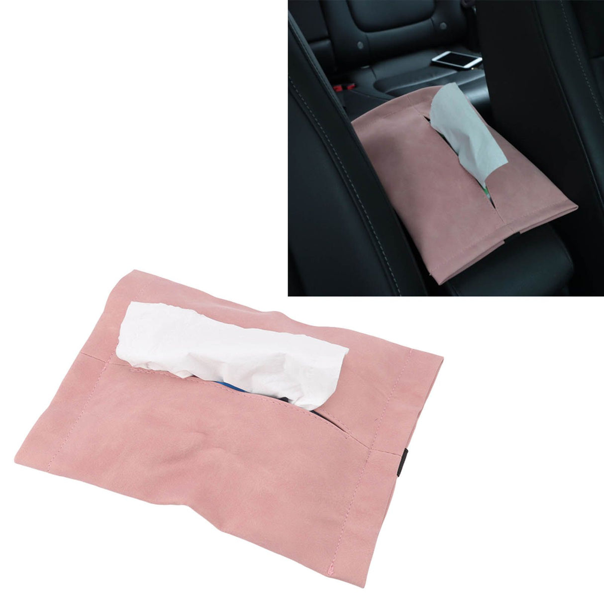 Car Tissue Holder Soft Wearable Odorless Plush Wipes Case Car Napkin Dispenser for Visor Backseat Pink