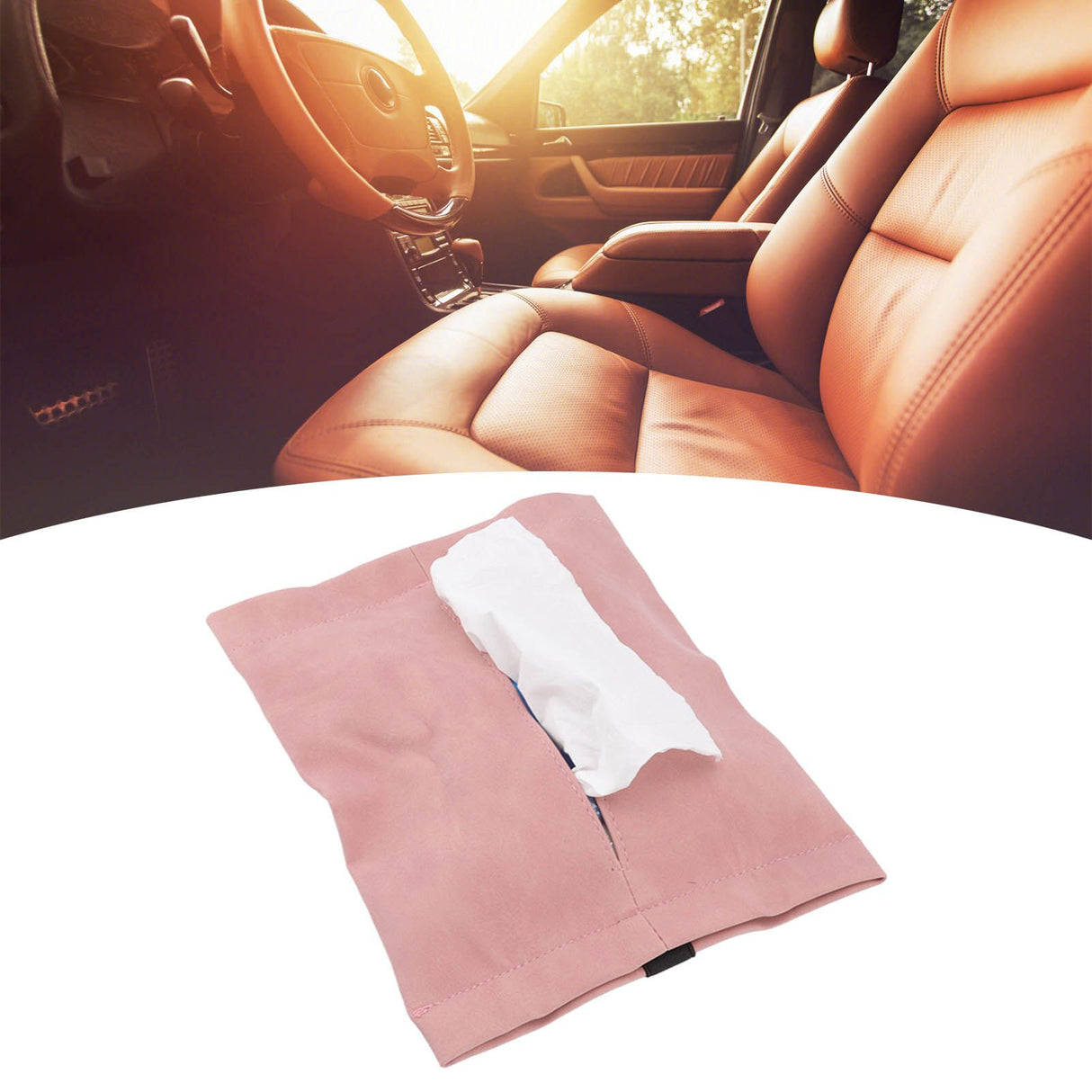 Car Tissue Holder Soft Wearable Odorless Plush Wipes Case Car Napkin Dispenser for Visor Backseat Pink