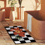 Checkered Doormat Anti Skid Black White Grid Cute Door Mat for Bathrooms Kitchens Living Rooms Orange Flower 50x80 - Side View