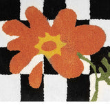Checkered Doormat Anti Skid Black White Grid Cute Door Mat for Bathrooms Kitchens Living Rooms Orange Flower 50x80 - Close-Up Angle