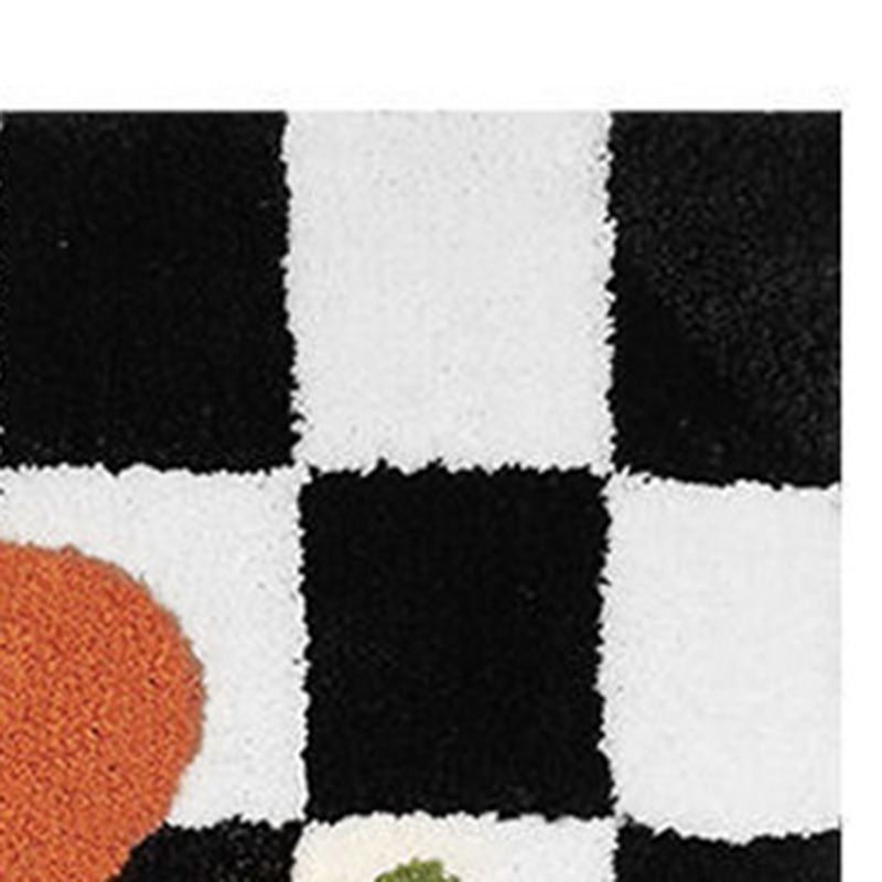 Checkered Doormat Anti Skid Black White Grid Cute Door Mat for Bathrooms Kitchens Living Rooms Orange Flower 50x80