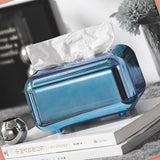 Tissue Storage Box Electroplated Magnetic Retro Built in Spring Facial Tissue Dispenser Box for Home Blue - Side View