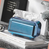 Tissue Storage Box Electroplated Magnetic Retro Built in Spring Facial Tissue Dispenser Box for Home Blue