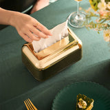 Tissue Storage Box Electroplated Magnetic Retro Built in Spring Facial Tissue Dispenser Box for Home Champagne Gold