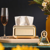 Tissue Storage Box Electroplated Magnetic Retro Built in Spring Facial Tissue Dispenser Box for Home Champagne Gold - Top-Down View
