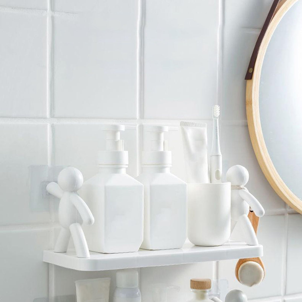 Wall Mounted Shelf Hole Free Installation Small Doll Shape Large Capacity Plastic Stable Load Bearing Storage Rack Grey