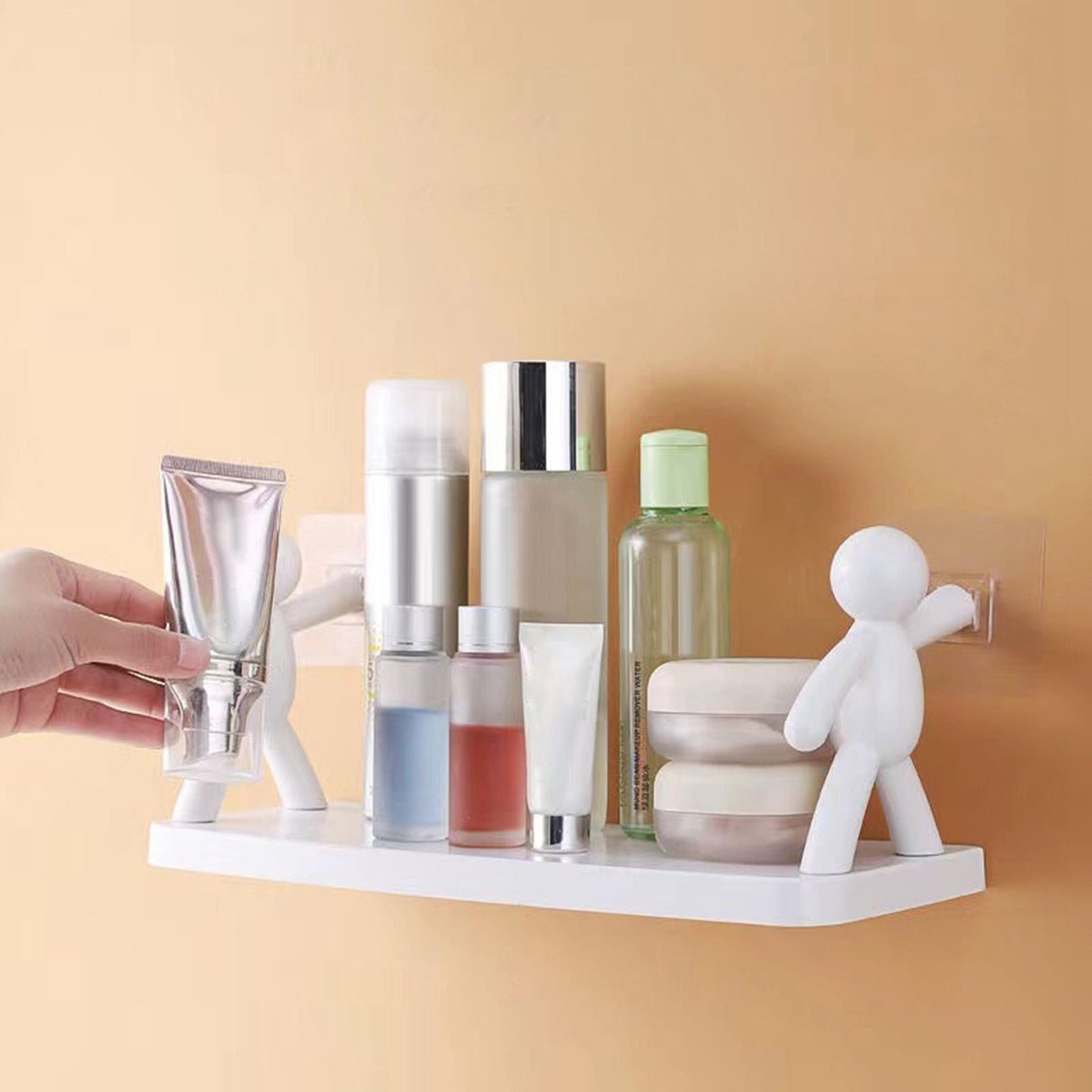 Wall Mounted Shelf Hole Free Installation Small Doll Shape Large Capacity Plastic Stable Load Bearing Storage Rack Grey