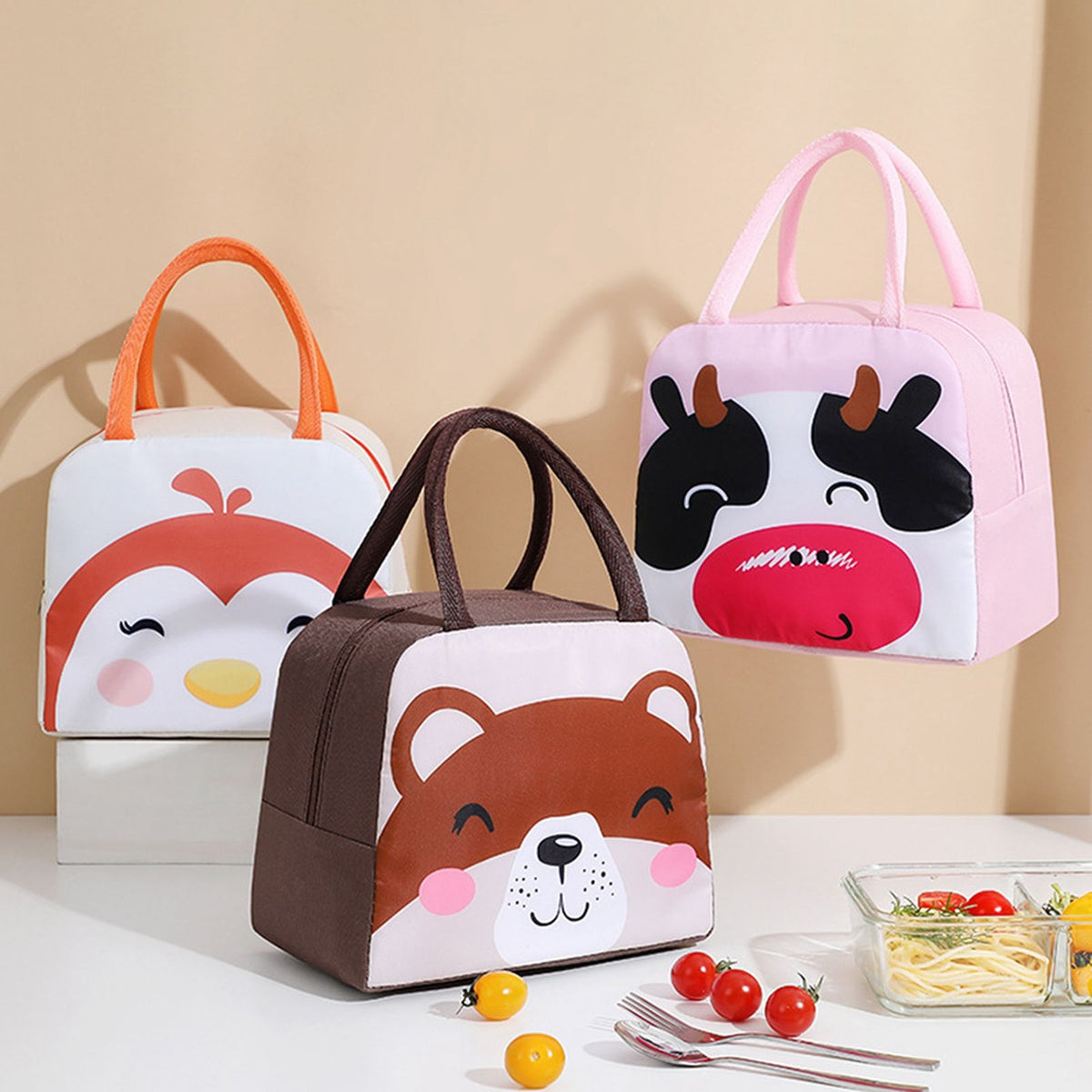 Thermal Bag Cartoon Large Capacity Heat Preservation Cute Lunch Bag for Children Brown Bear