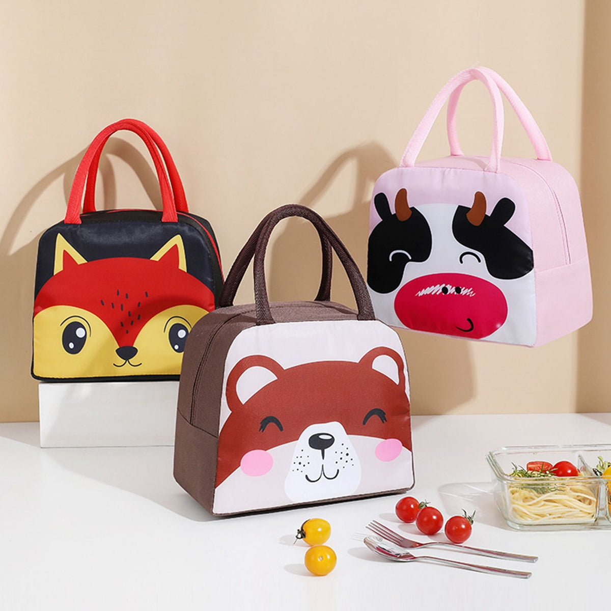 Thermal Bag Cartoon Large Capacity Heat Preservation Cute Lunch Bag for Children Brown Bear