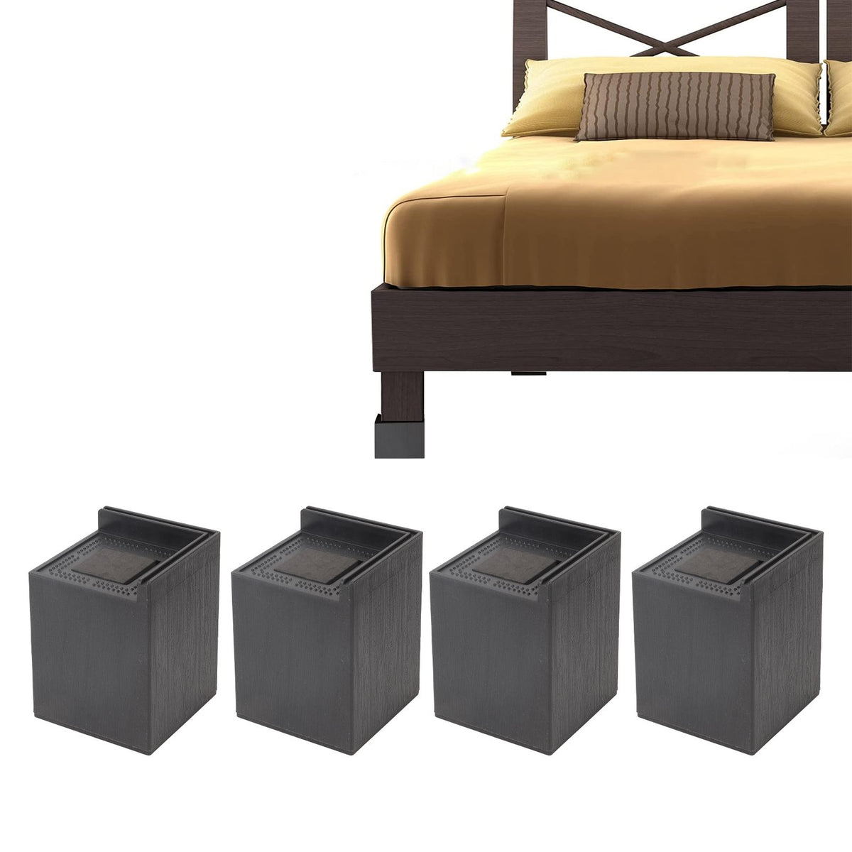 4PCS Sofa Risers Square 4in Porose Bed Lifts Furniture Risers for Fixing Small Pointy Feet Black