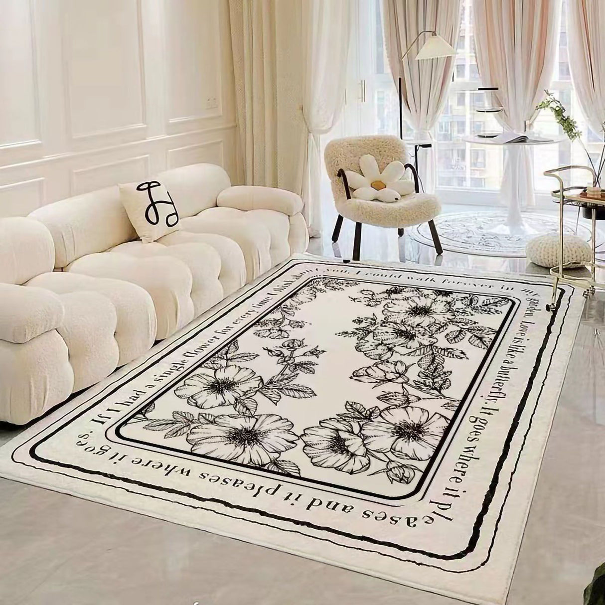 Carpet Large Area Floral Pattern Mordern Soft Carpet for Living Room Bedroom Dining Room Square 60×120cm