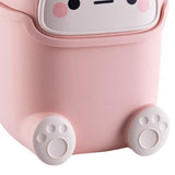 Desktop Trash Can Plastic Mini Lovely Living Room Dining Table Wastebasket with Lid for Home Pink Little Elk - Side View