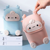 Desktop Trash Can Plastic Mini Lovely Living Room Dining Table Wastebasket with Lid for Home Pink Little Elk - Top-Down View