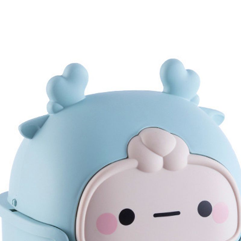 Desktop Trash Can Plastic Mini Lovely Living Room Dining Table Wastebasket with Lid for Home Light Blue Little Elk